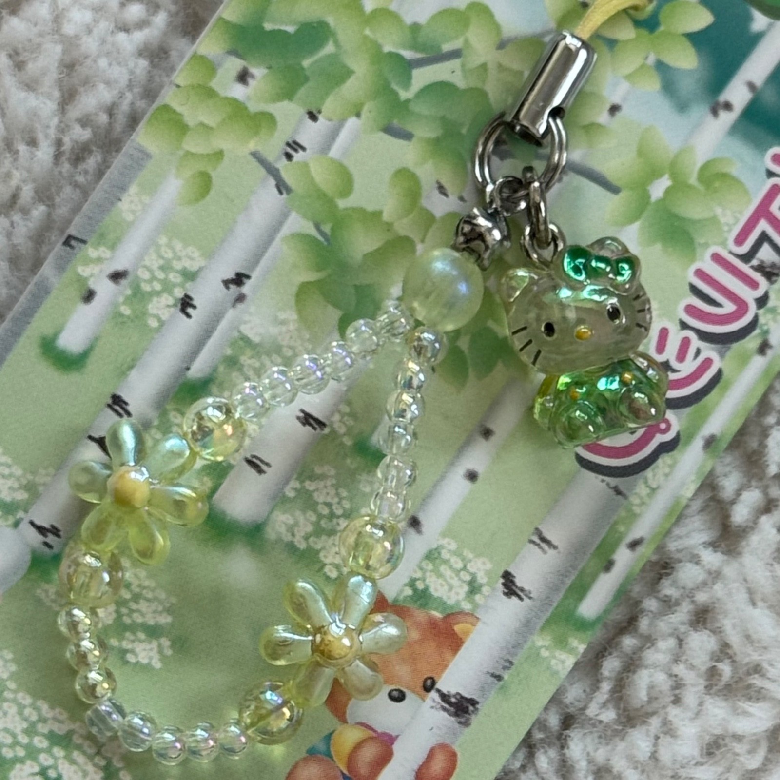 Vintage Sanrio 2001 - Hello Kitty Shiny Green Translucent Gotochi Beaded Strap Vintage Sanrio 2001 - Hello Kitty Shiny Green Translucent Gotochi Beaded Strap