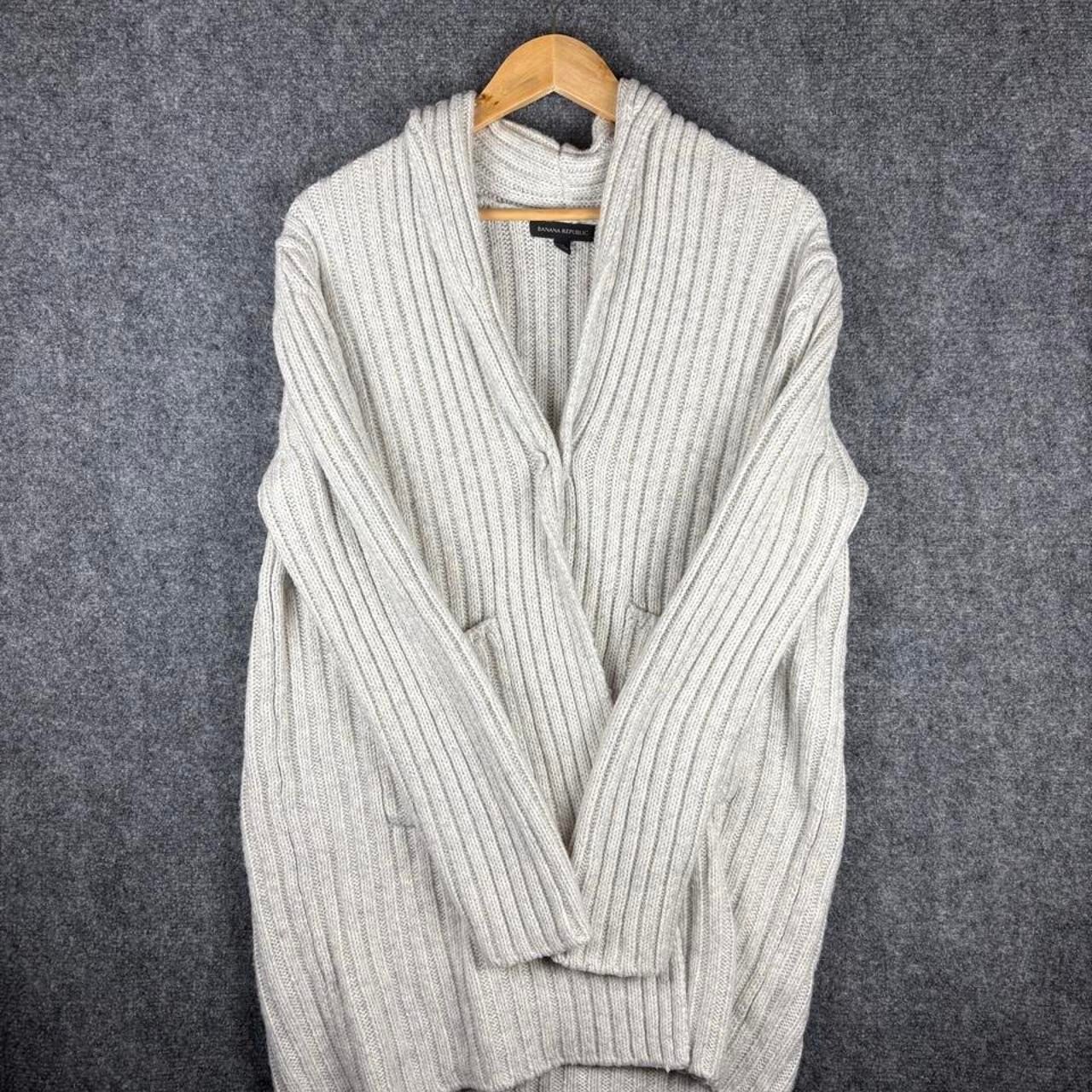 Banana Republic Gray Ribbed Knit Cardigan Sweater Womens Medium Shawl Collar Banana Republic Gray Ribbed Knit Cardigan Sweater Womens Medium Shawl Collar