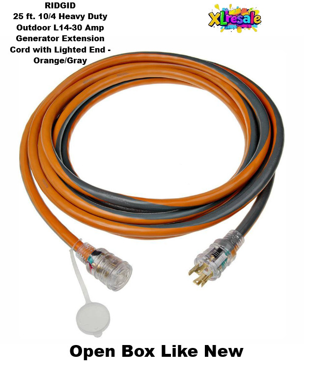 RIDGID 25 ft. 10/4 Heavy Duty Outdoor L14-30 Amp Generator Extension Cord Orange RIDGID 25 ft. 10/4 Heavy Duty Outdoor L14-30 Amp Generator Extension Cord Orange