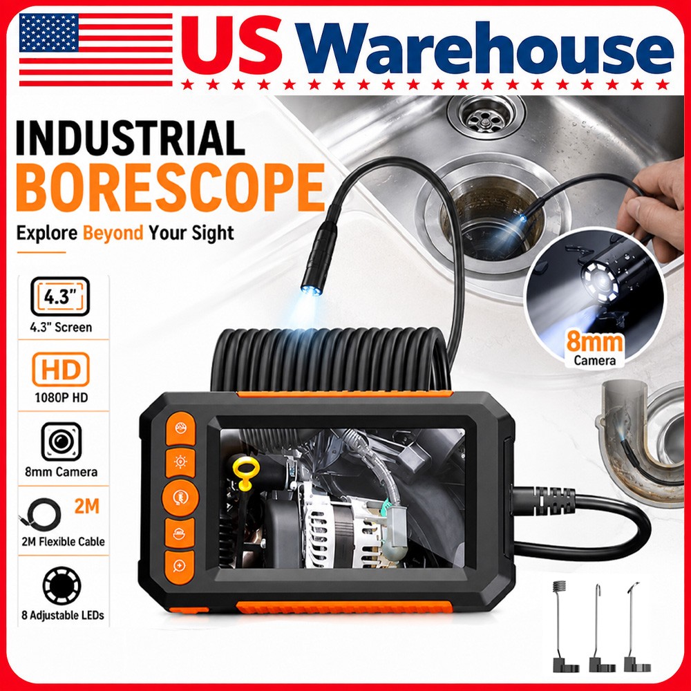 1080P LED Handheld Industrial Endoscope Borescope 8mm Inspection Snake Camera 2M