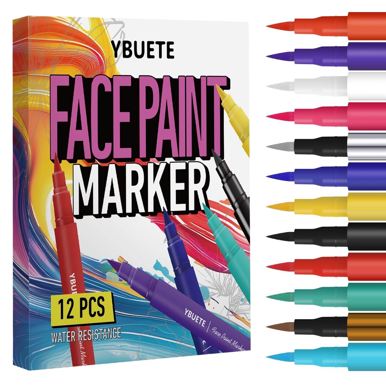YBUETE 12 Colors 12 Count (Pack of 1), 12-Color Face Body Painting Markers