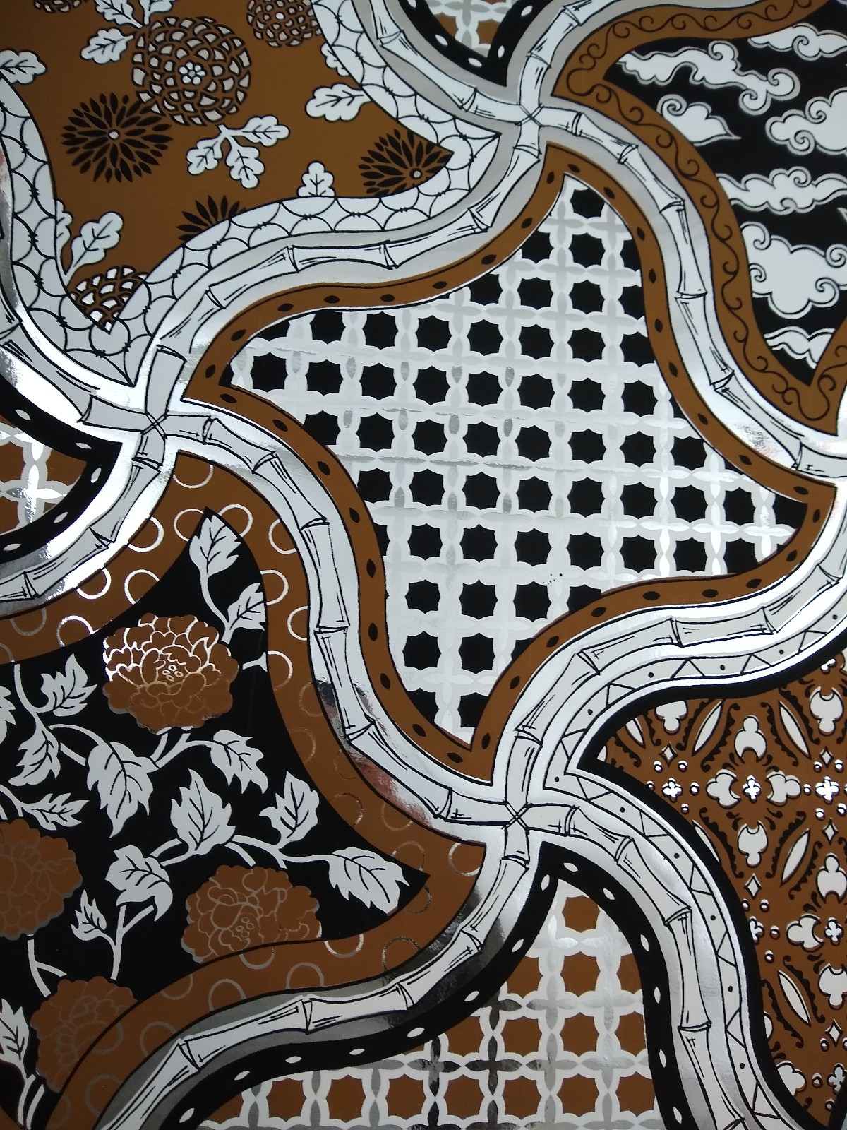 VTG 60s 70s Wallpaper Retro Mod Psychedelic Arabesque Silver Foil 2 Triple Rolls