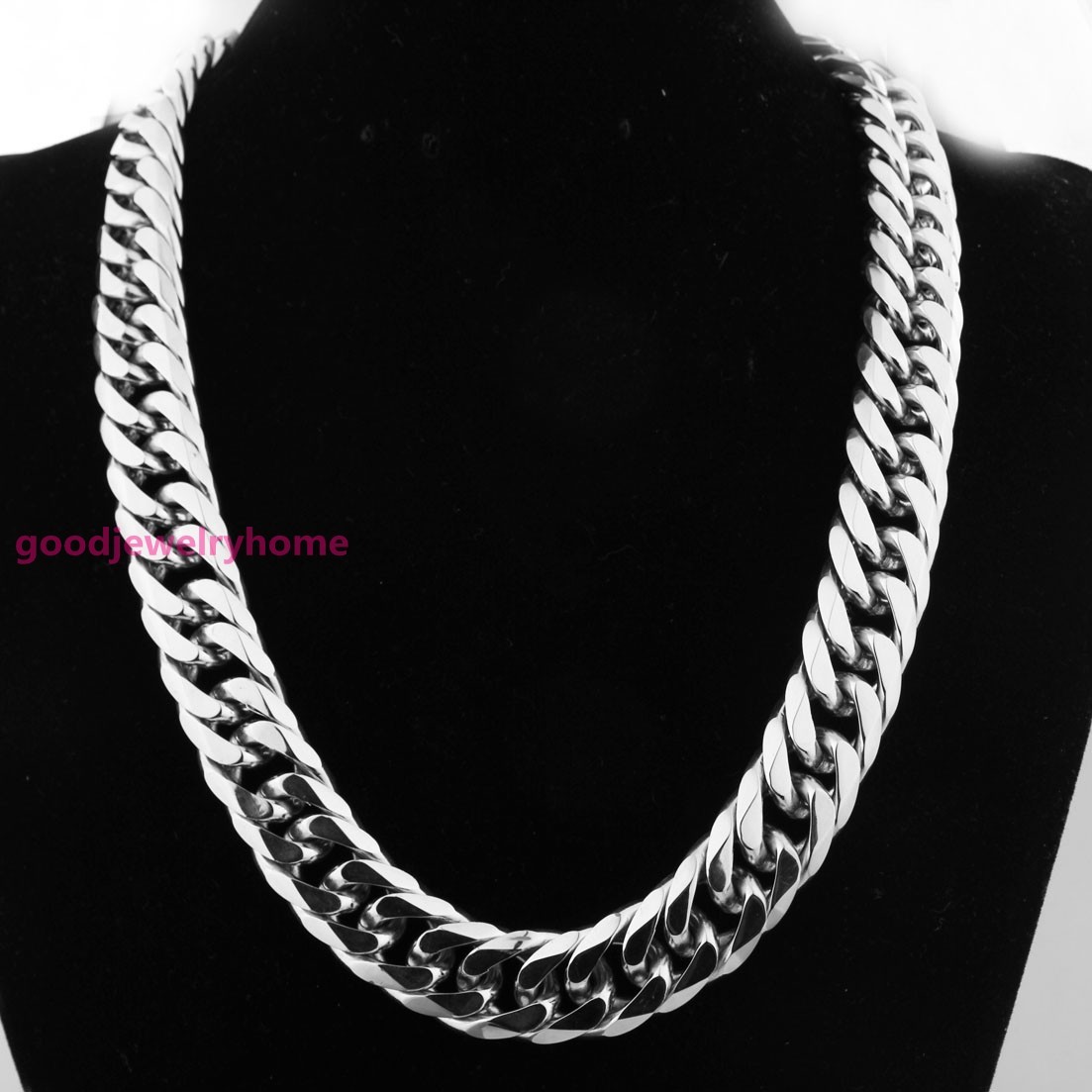 HEAVY 20mm Silver Cut Curb Cuban Link Chain 316L Stainless Steel Men\'s Necklace