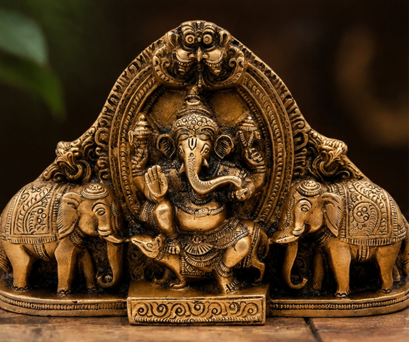 Brass Lord Ganesha with Elephant Statue, Handmade Ganesh Idol, Hindu Home Temple