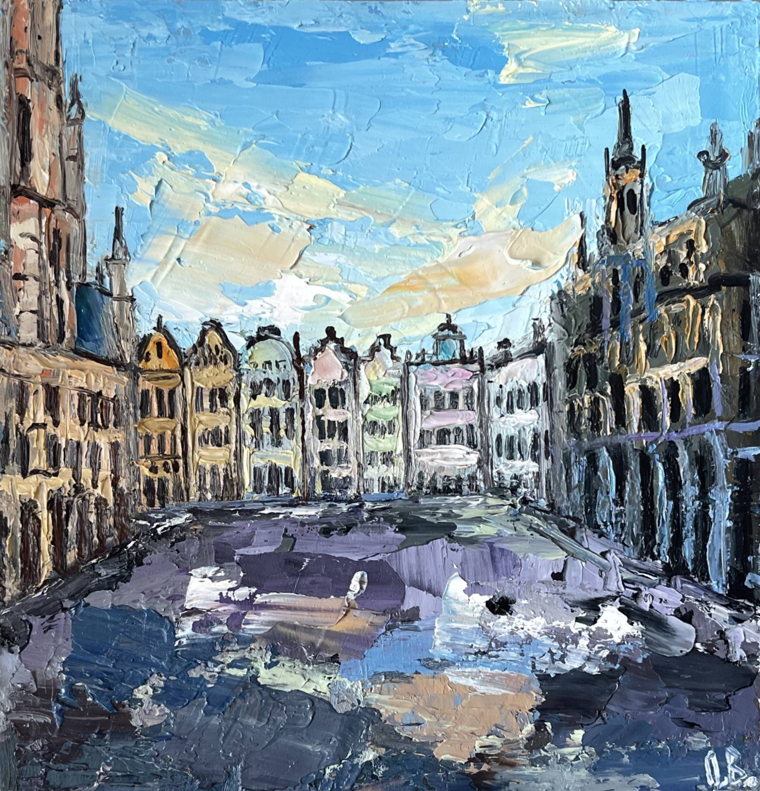 Brussels Painting Original Art Impasto Oil Painting Grand Place Art 7x7