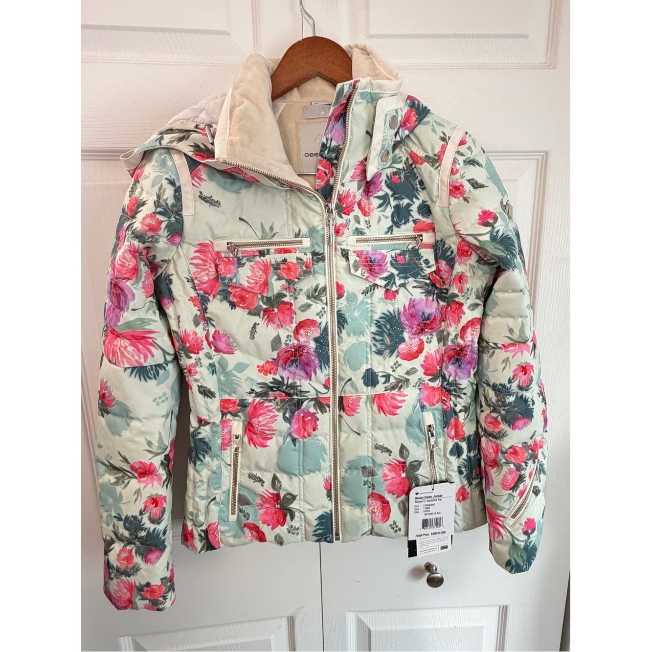 Obermeyer Devon Down Jacket Women\'s 2 Botanic Glaze Floral Ski Coat NWT