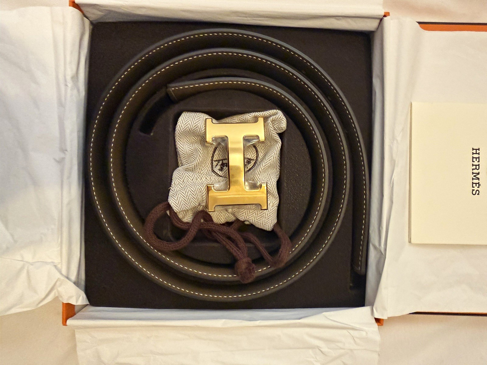HERMÈS Women’s Reversible Belt Brown/Black Gold H Logo Buckle Size 32
