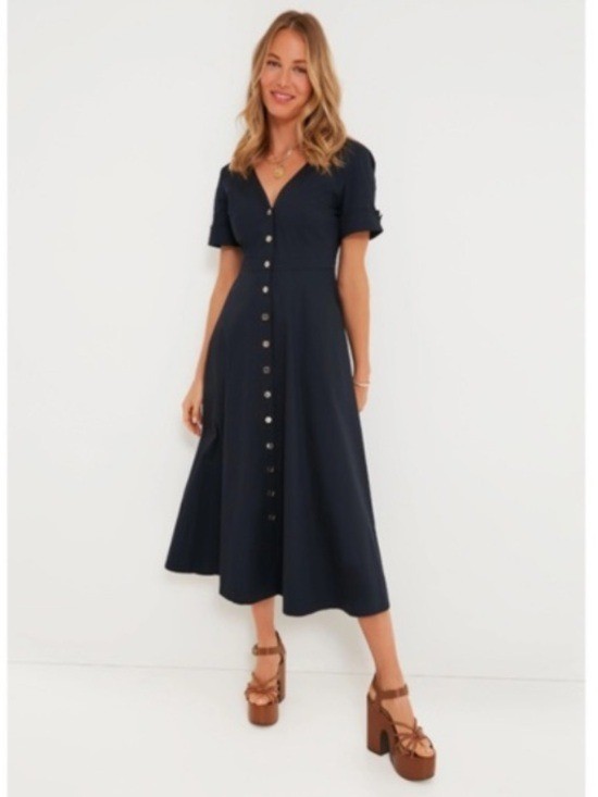 NWOT Tuckernuck Kate V-Neck Poplin Cotton Everyday A-Line Maxi Dress Navy Large