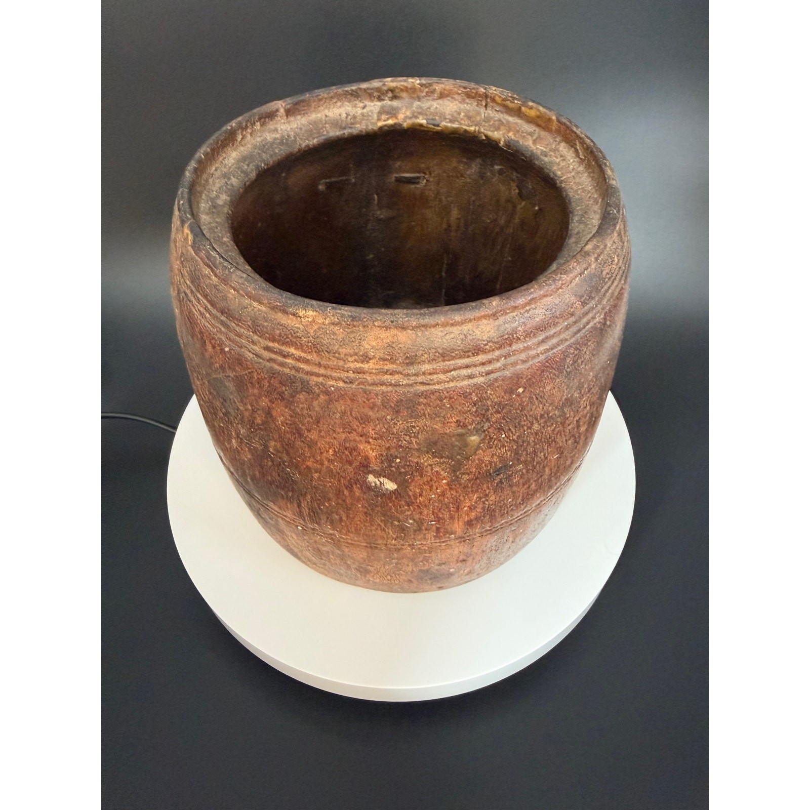 Antique Hand-Carved Indian Wooden Mortar / Grain Vessel – Solid Wood