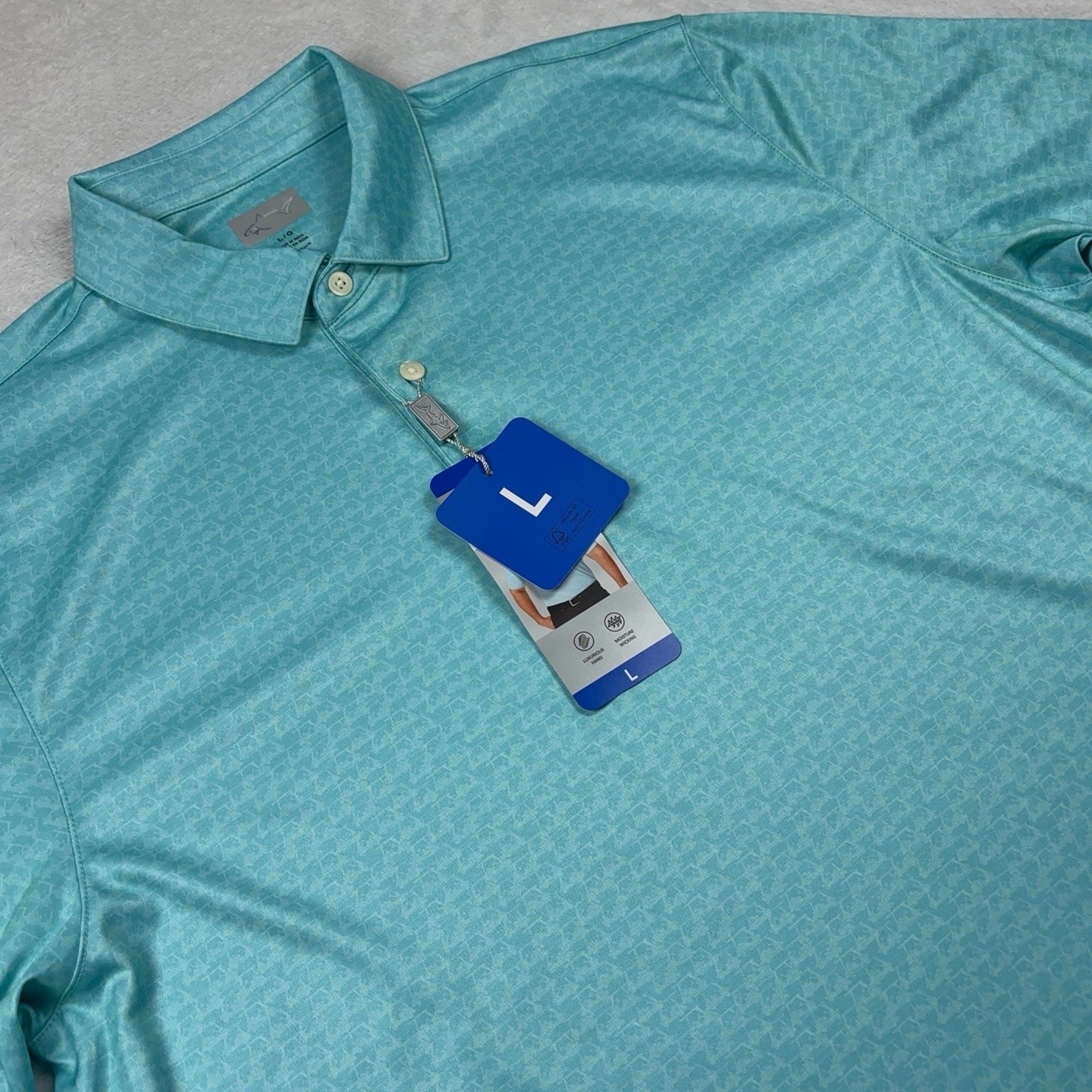 Greg Norman Golf Polo Shirt Mens L Green Polyester PlayDry Moisture Wicking NWT