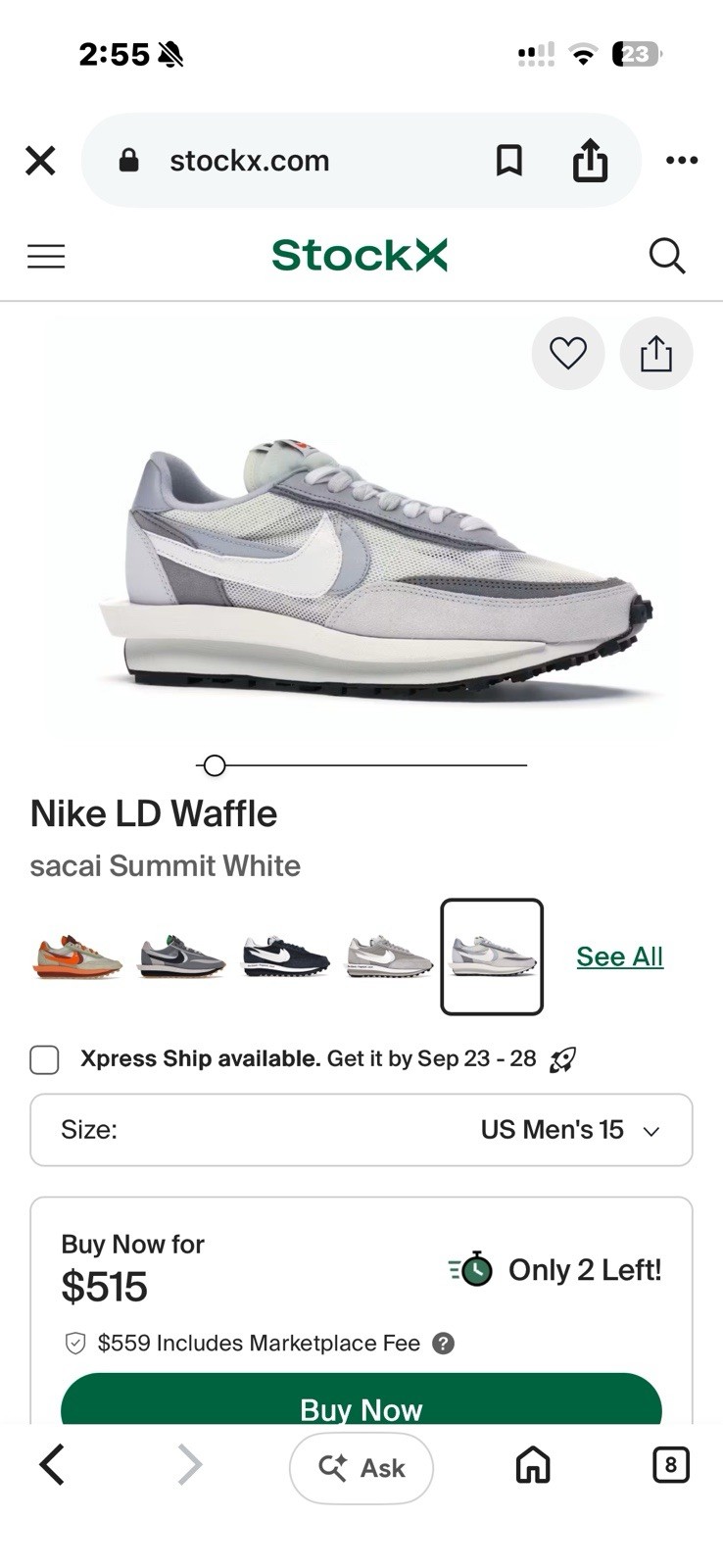 Nike LD Waffle sacai Summit White Gray/White Men’s Mesh Sneakers US 8.5