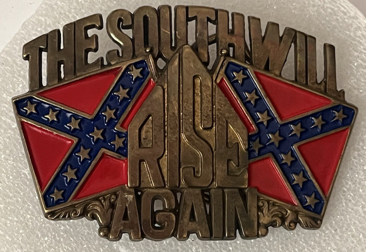 Baron Solid Brass The South Will Rise Again Vintage Belt Buckle Americana