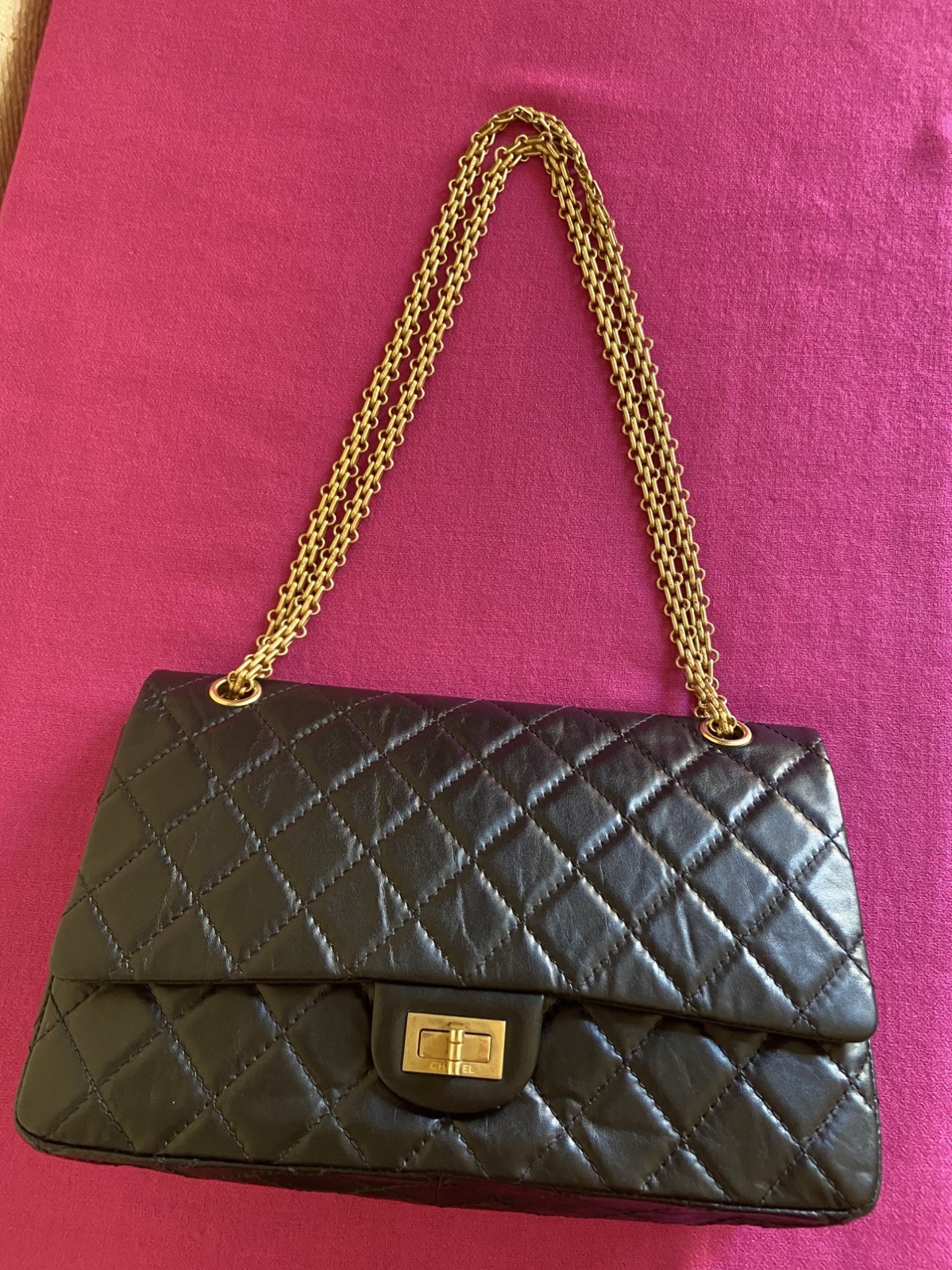 Chanel 2.55 Reissue Black Calfskin Bag Handbag Purse