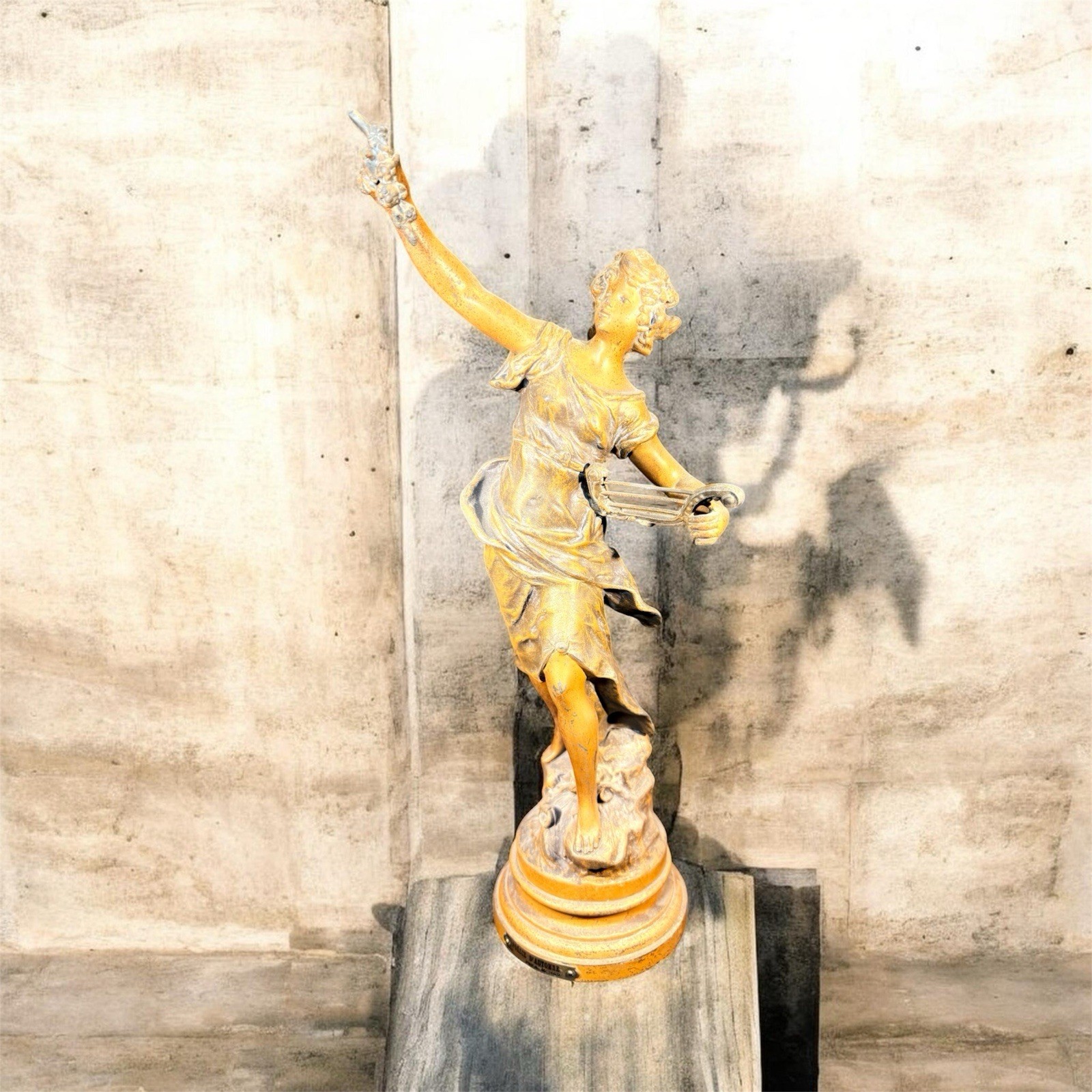 Spelter sculpture titled \'La Gloire\' after Auguste Moreau