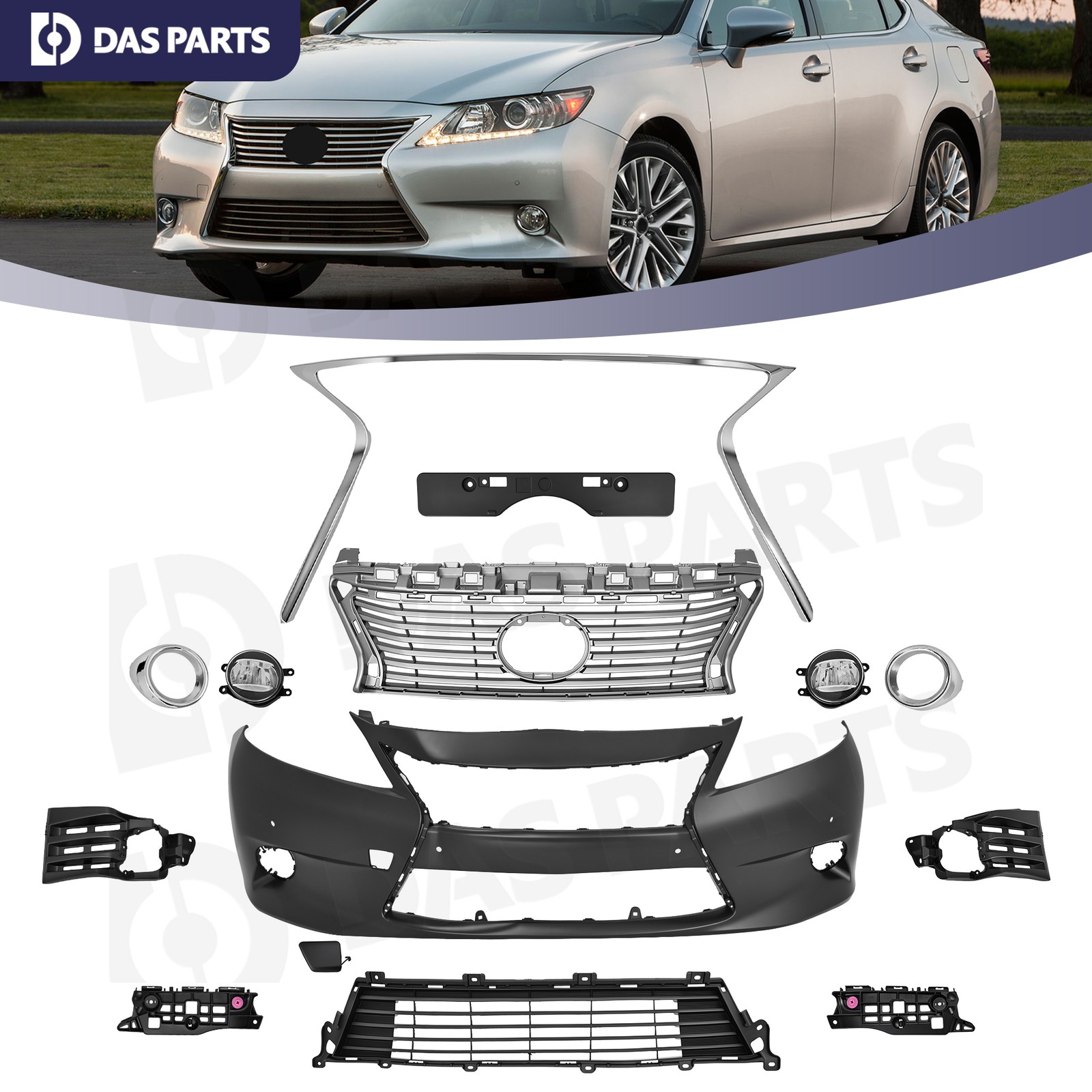 Fit Lexus ES350/ES300h 2013-2015 Front Bumper Kit&Grille&Foglight Cover&Molding