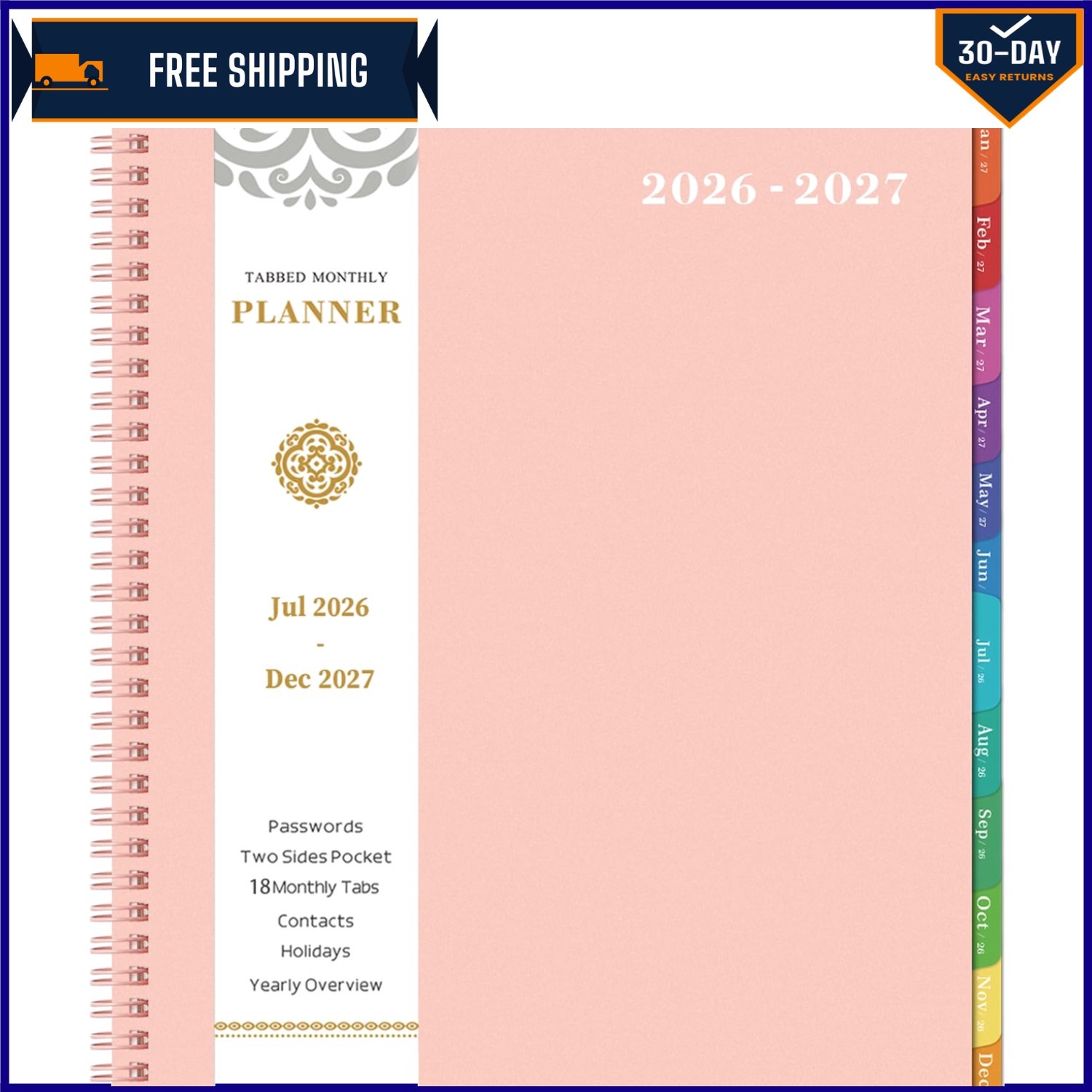 2026-2027 Monthly Planner - Elegant Light Pink Design with Eco-Friendly Paper