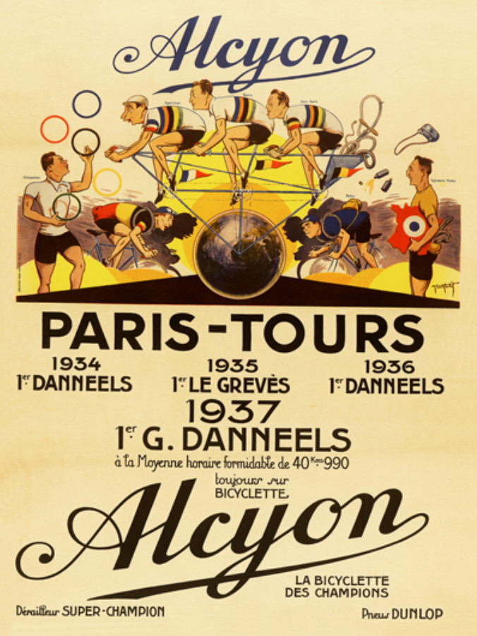 Alcyon Paris-Tours Vintage Bicycle Poster Print Art Advertisement - Cycling Bike