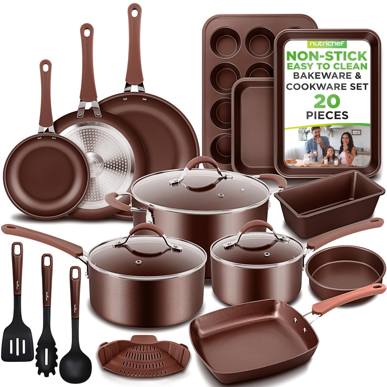 20 Piece Professional Home Kitchen Cookware and Bakeware, Pots and Pans Set N...
