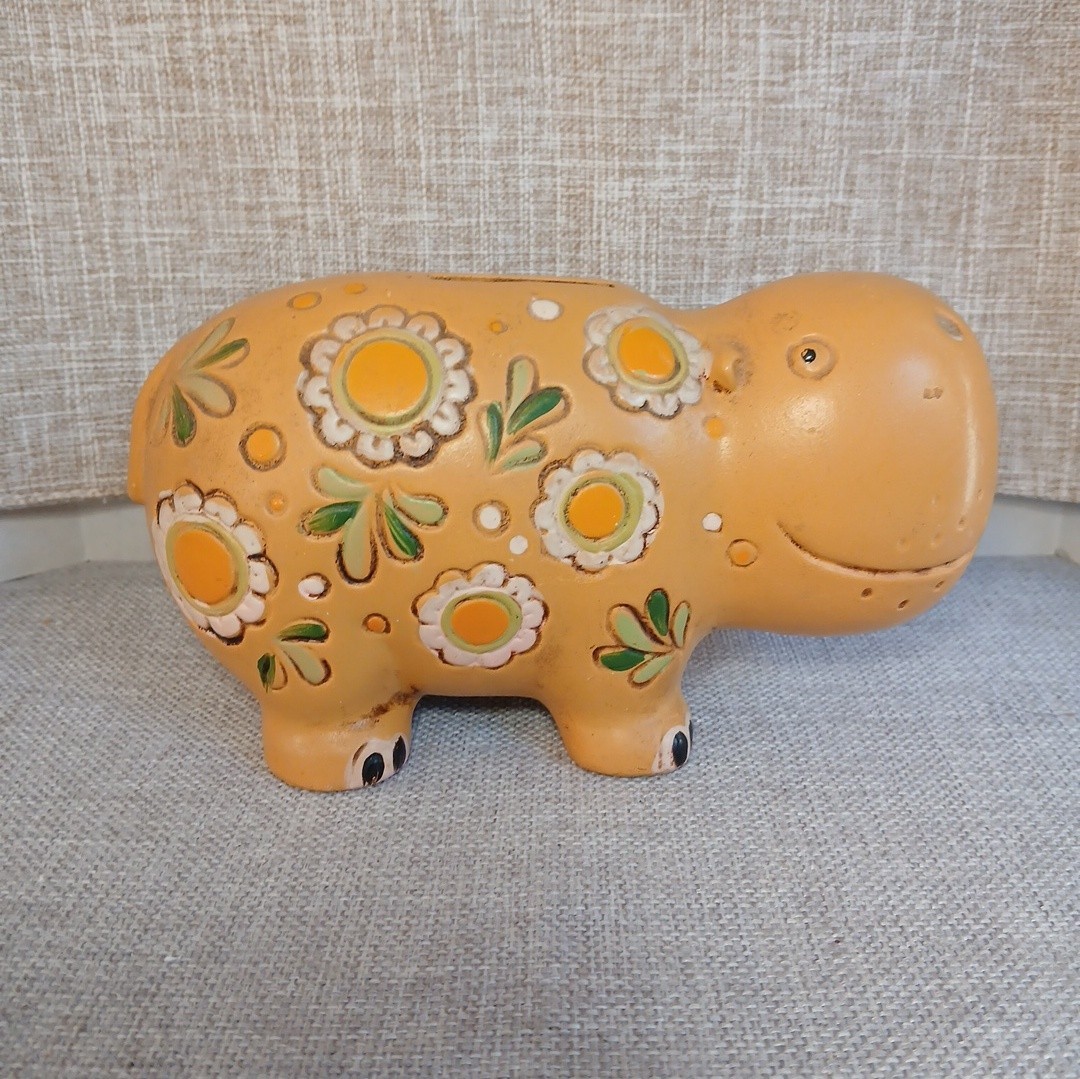 Vintage Takahashi Ceramic Hippo Hippopotamus Coin Bank