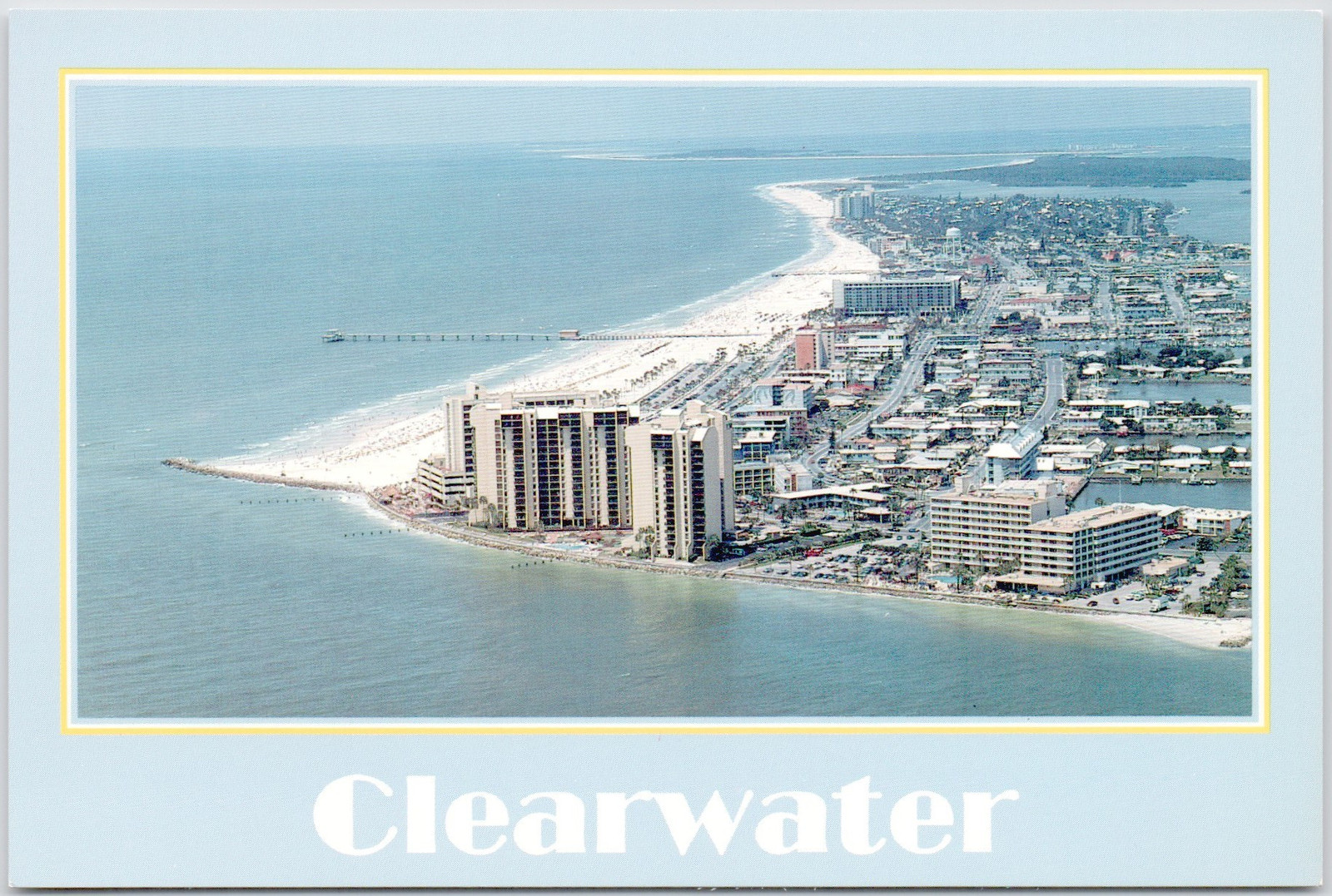 Clearwater FL Aerial View Beachfront Hotels Sandy Beach Ocean Postcard P-230