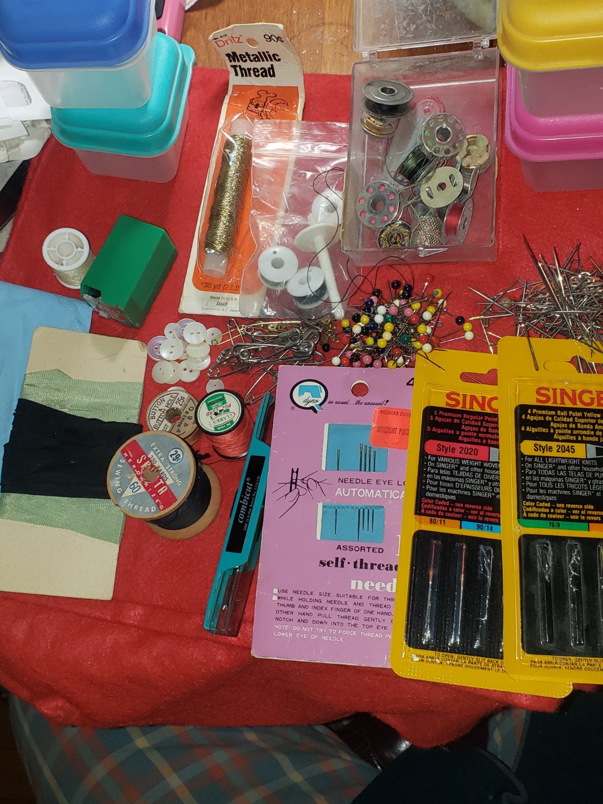 Lot #24 Vintage Sewing Notions Lot Singer Needles Metal Bobbins 3 Button Covers