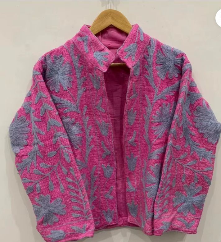 Women’s Pink Floral Embroidered Suzani TNT  Jacket Bohemian Ethnic Coat For Love