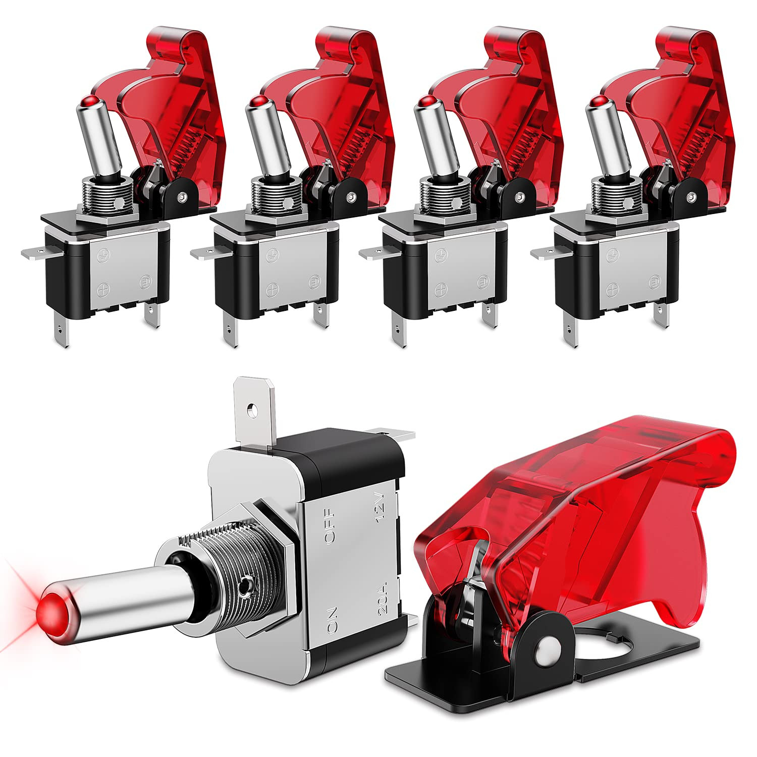 5 Pack LED Toggle Switches 20A SPST on off 3Pin Rocker