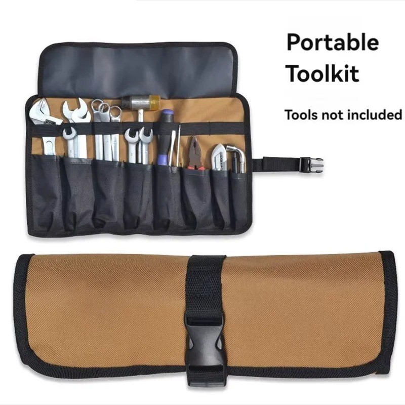 1pc Roll-Up Motorcycle Tool Bag - Pocket Oxford Cloth Organizer with Buckles