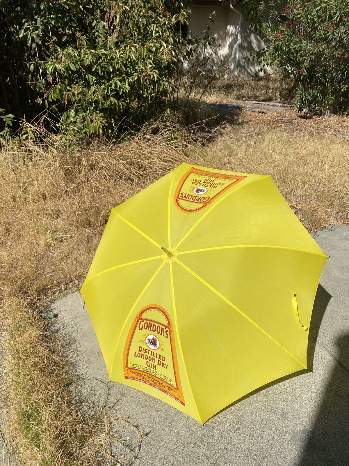 Vintage Gordon’s Gin Advertising Umbrella 47” Wide Wooden Shaft Used Vintage Gordon’s Gin Advertising Umbrella 47” Wide Wooden Shaft Used