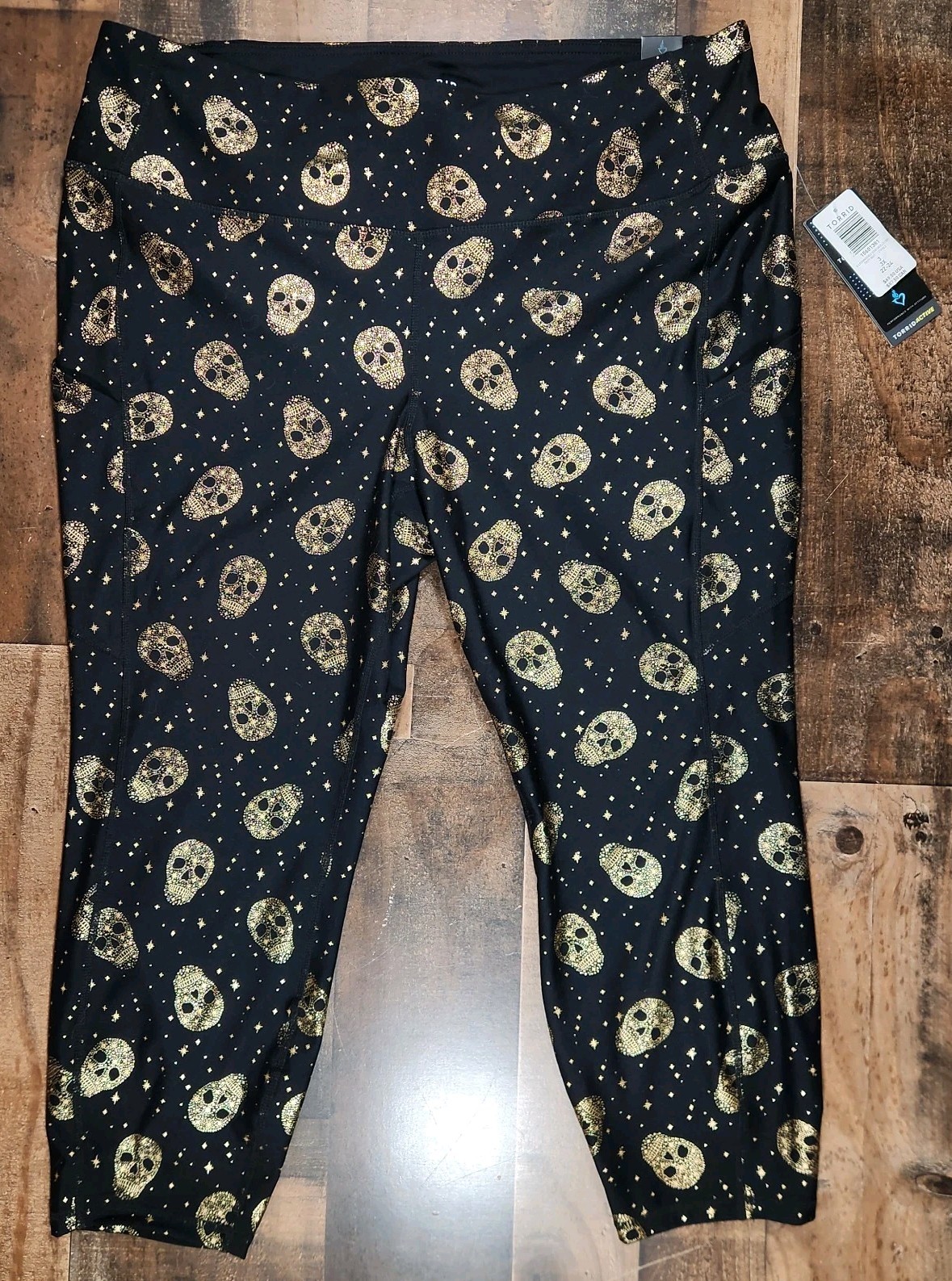 Torrid Leggings Womens 3 Black Gold Foil Stars & Skulls New Plus Size Gothic