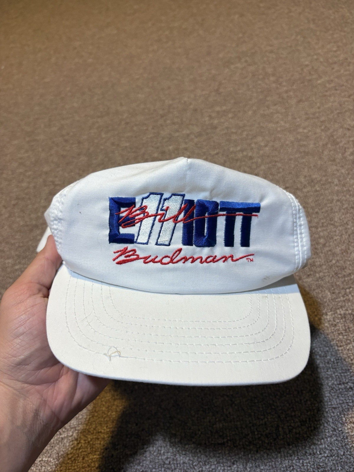 Vintage 1992 Bill Elliot Budman Anhueser Busch White NASCAR SnapBack Hat Vintage 1992 Bill Elliot Budman Anhueser Busch White NASCAR SnapBack Hat