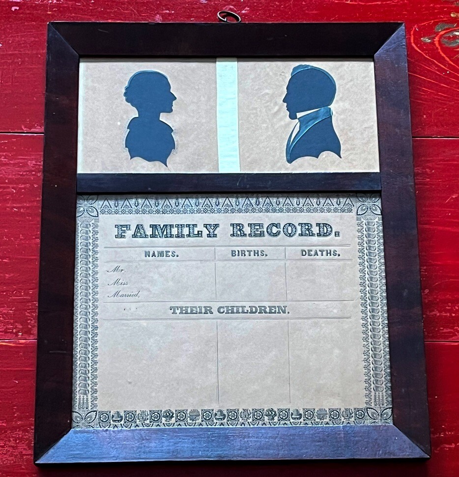 Ca. 1830  Antique Silhouettes Very RARE Family Record New England BARGAIN Priced