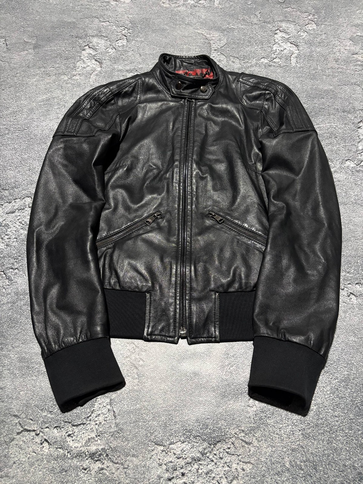 Vintage Dolce&Gabbana Y2K Avant Garde Metall Logo Leather Jacket Womens Size 38