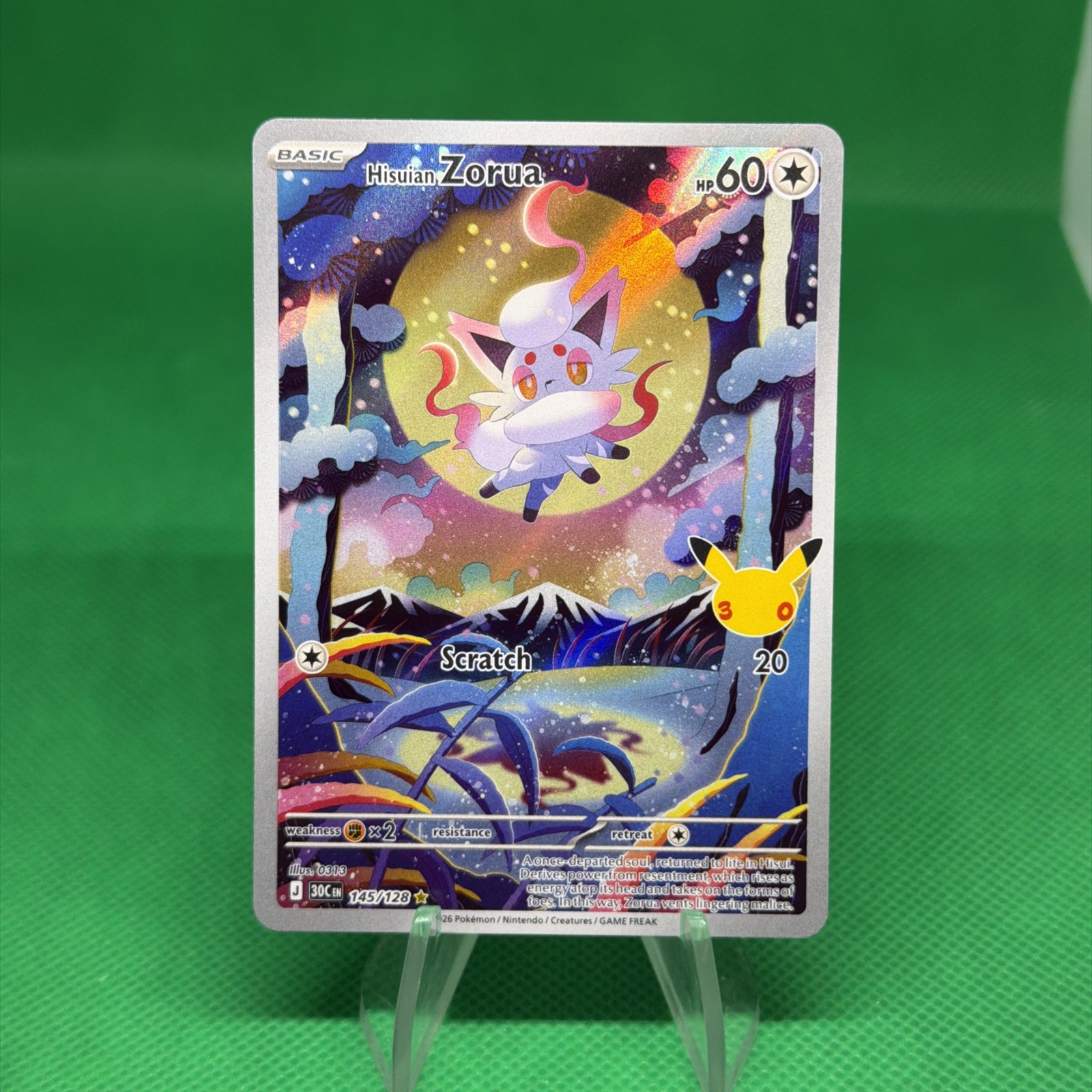 Pokemon Hisuian Zorua 145/128 30th Anniversary Full Art Illustration Rare NM