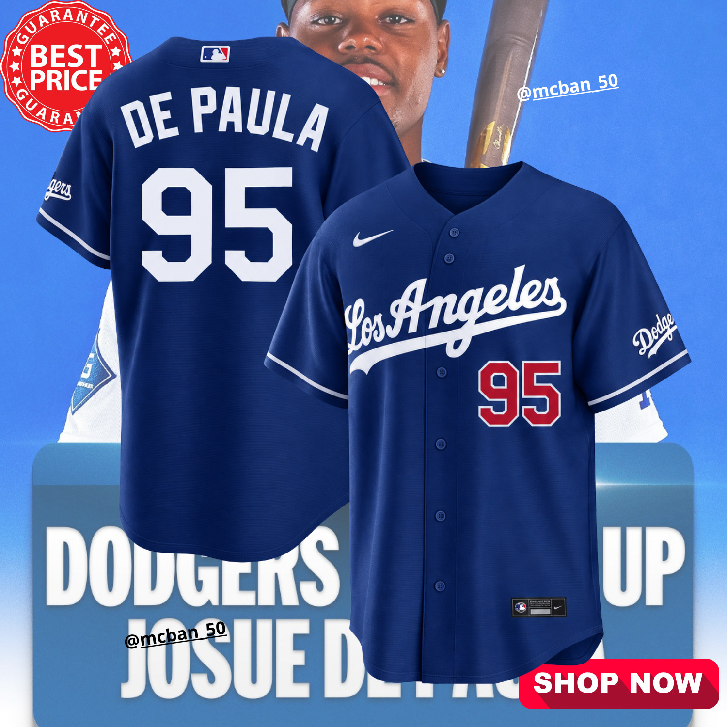 WELCOME  Josue De Paula #95 Los Angeles Dodgers Print Remake Baseball Jersey