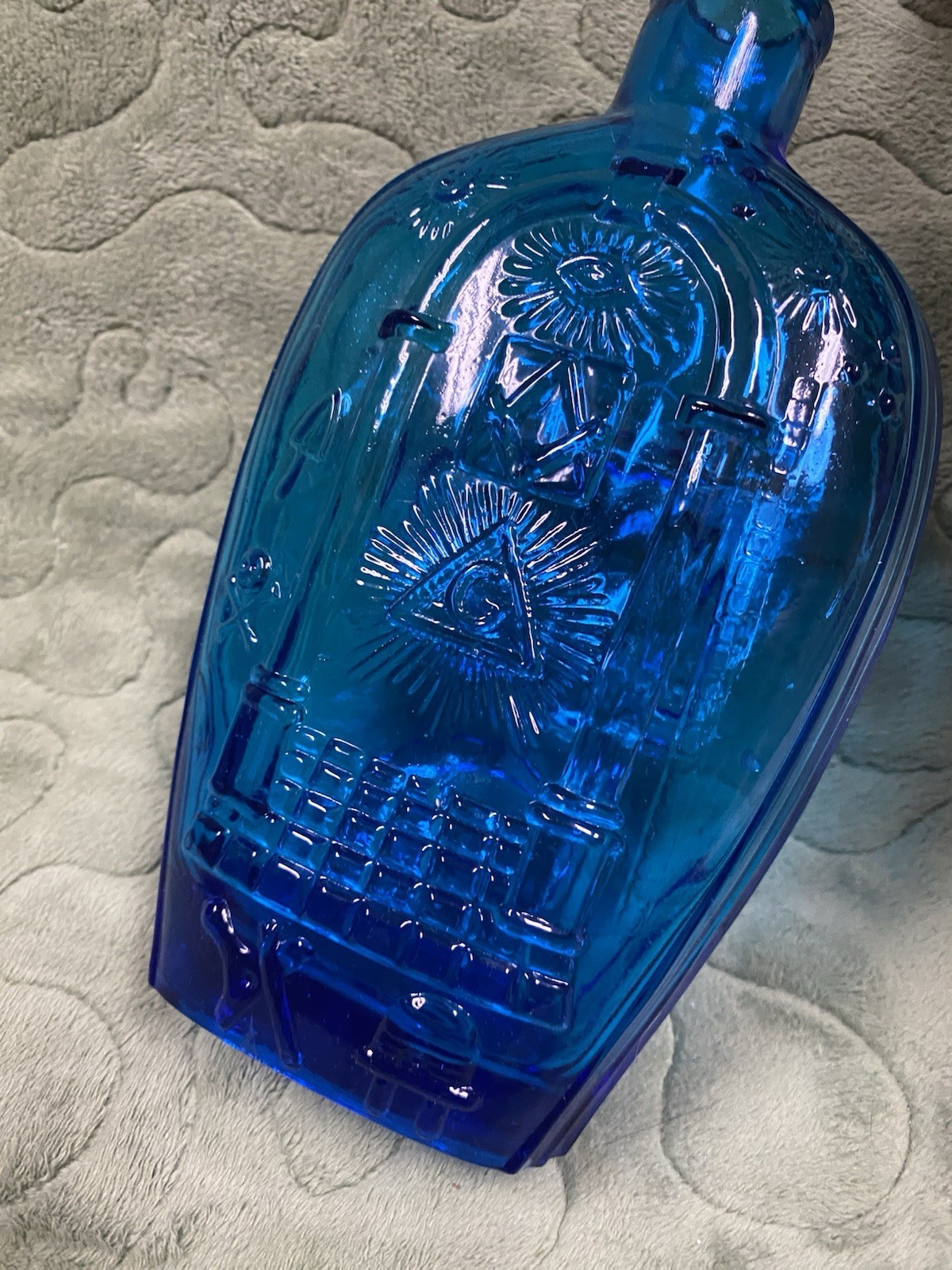 Vintage Blue Masonic Symbol Bottle Federal Eagle, 8.5”, JP Vintage Blue Masonic Symbol Bottle Federal Eagle, 8.5”, JP