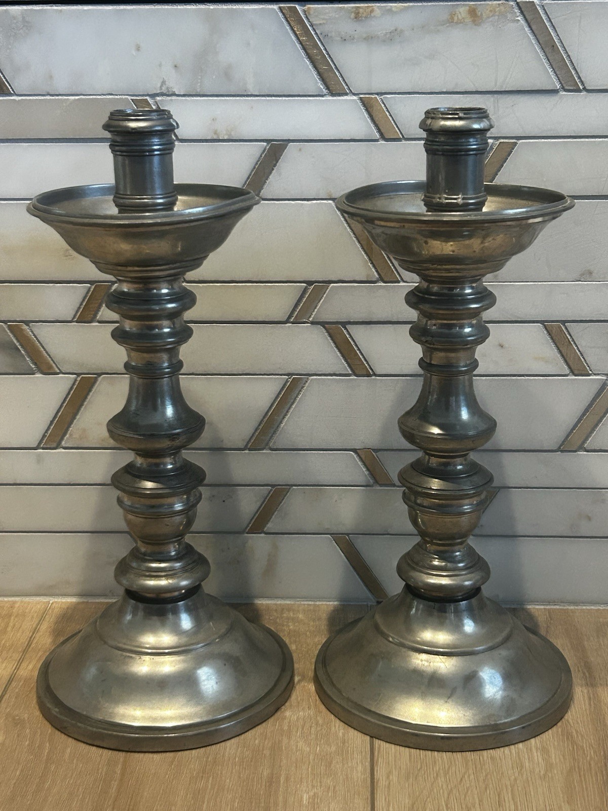 Vintage Pair De campos de Quevedo Candlestick Candle Holder Portugal Pewter