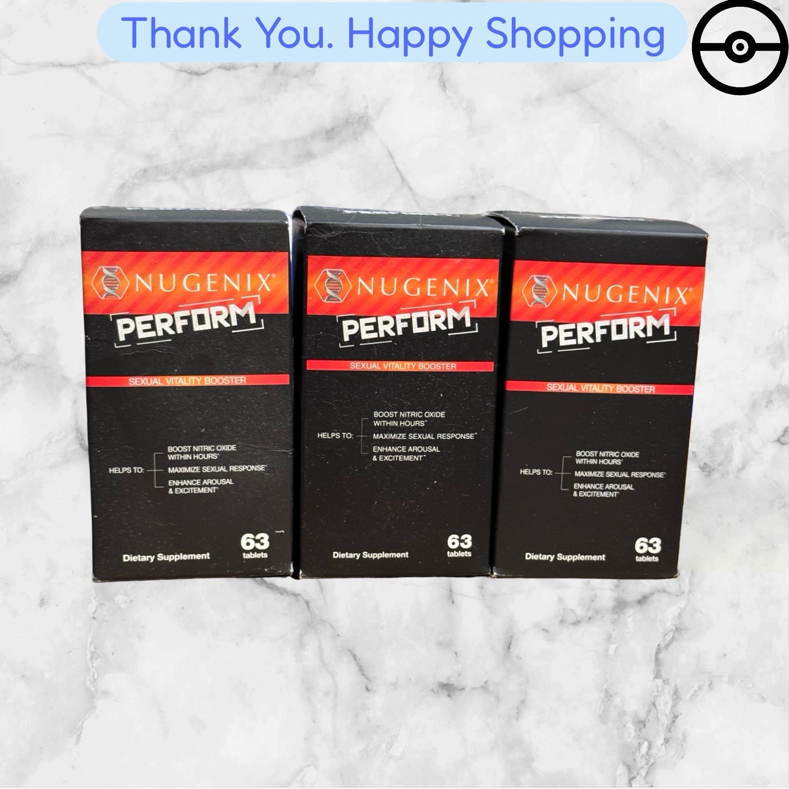 LOT OF 3 - NUGENIX PERFORM MAXIMIZE SEXUAL VITALITY ENHANCE BOOSTER 63 TABLETS