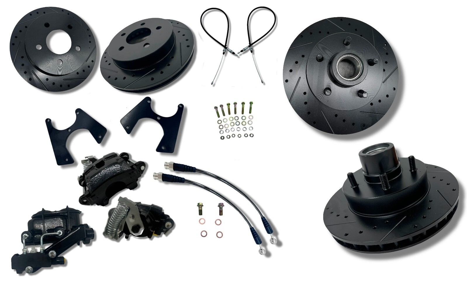 63-87 C10 Rear Disc Brake Kit 5 Lug D/S e-brake Master PV4 Black w/ Front Rotors