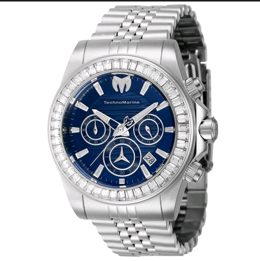 🔥 TechnoMarine Manta Ray Men\'s Watch 42mm Steel Blue Dial Crystals TM-222017