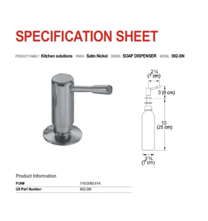 Franke Soap Dispenser Satin Nickel New #902-SN