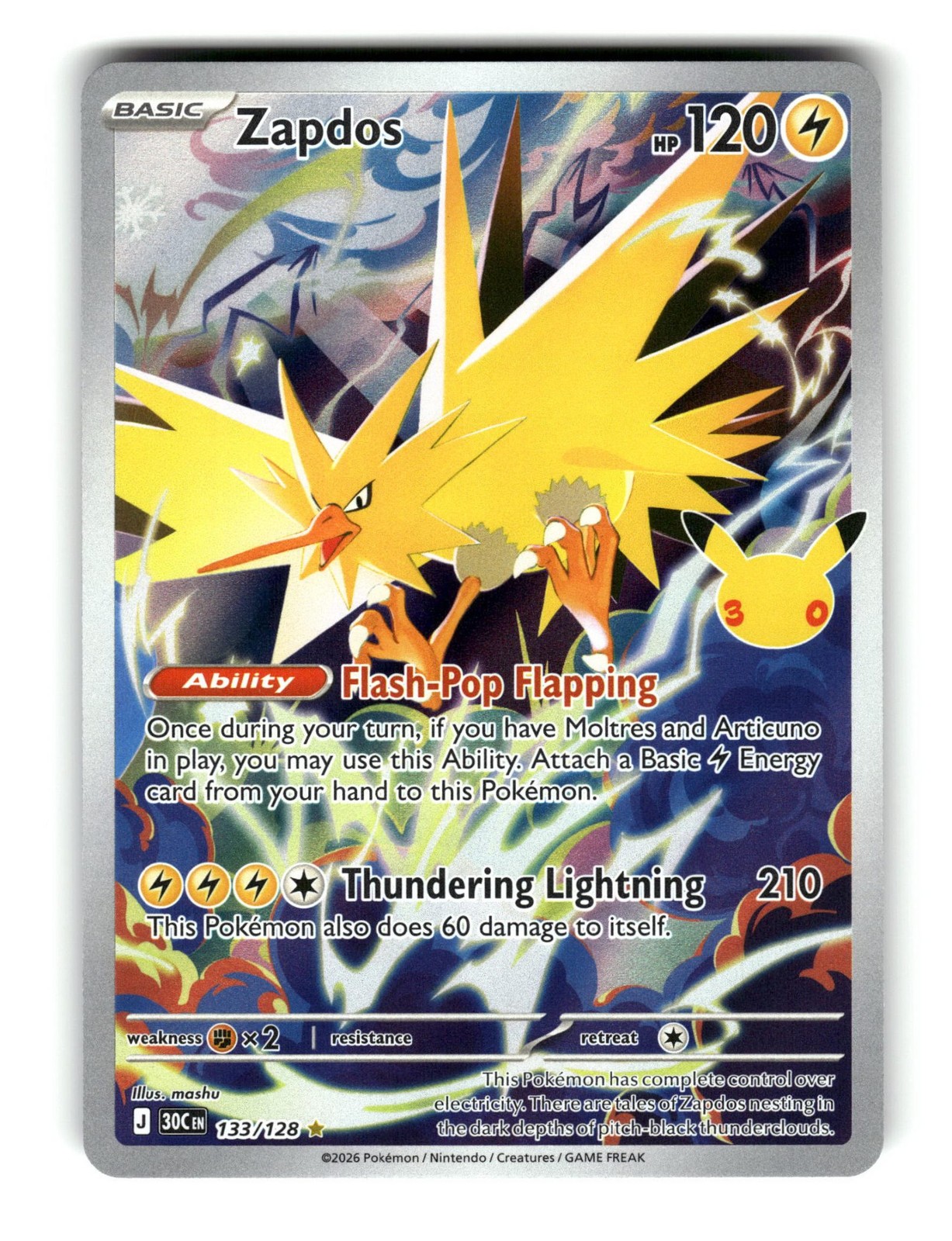 Pokemon Zapdos 133/128 30C Holofoil NM