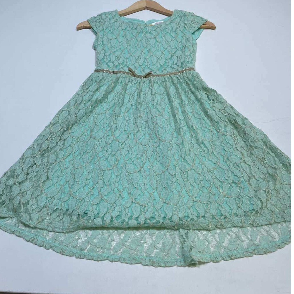 Xhilaration Lace Dress Girls 10/12 Aqua Mint Green Metallic Shimmer Party
