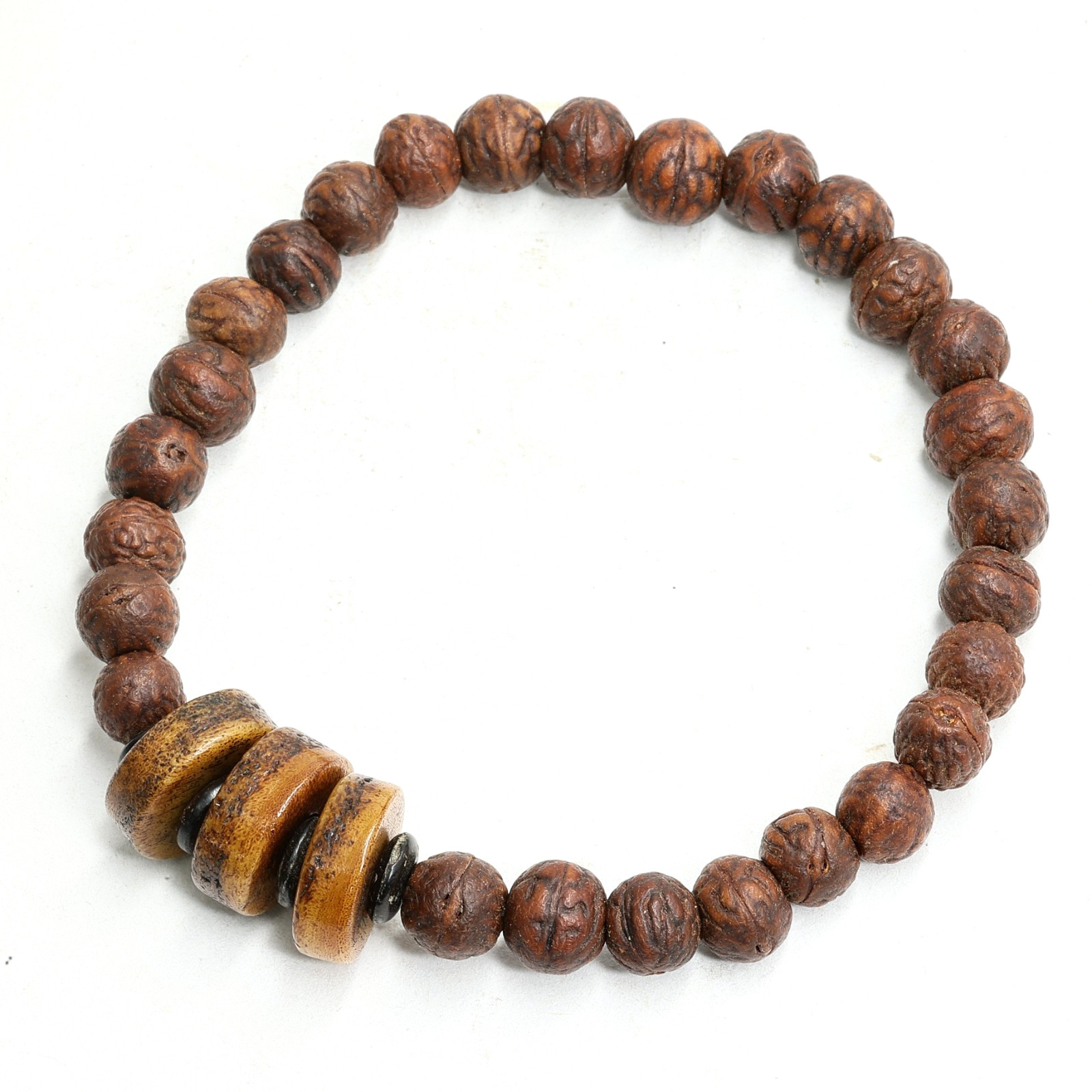 Rare Antique Tibetan Kapala Disc Beads with 27 Bodhi Seeds Meditation Wrist Mala