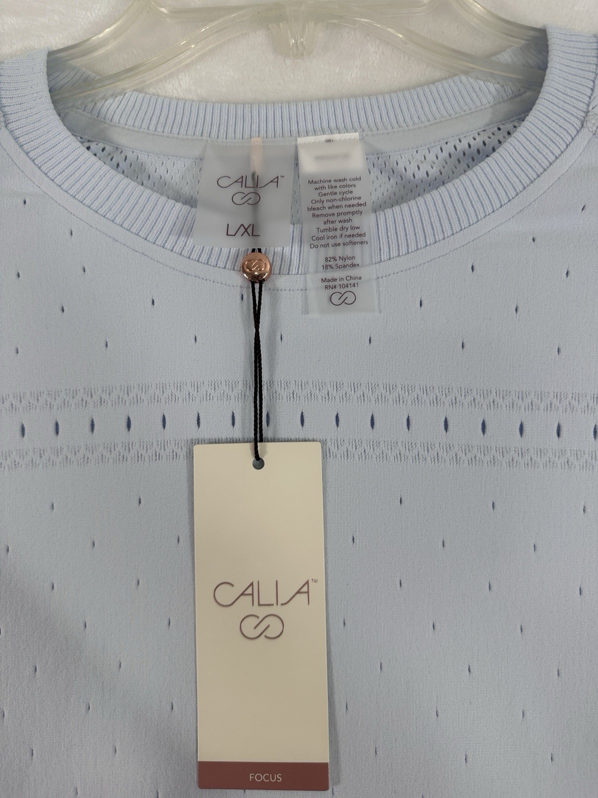 CALIA Pointelle Seamless Top Light Blue Long Sleeve Large / XL Pilates NWT