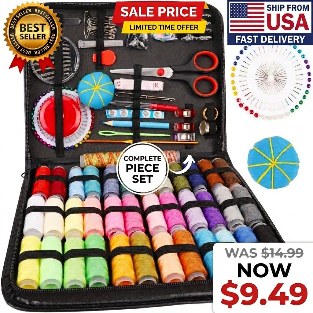 Complete Sewing Kit Set With Threads Needles Scissors Tape Measure DIY Handcraft Complete Sewing Kit Set With Threads Needles Scissors Tape Measure DIY Handcraft