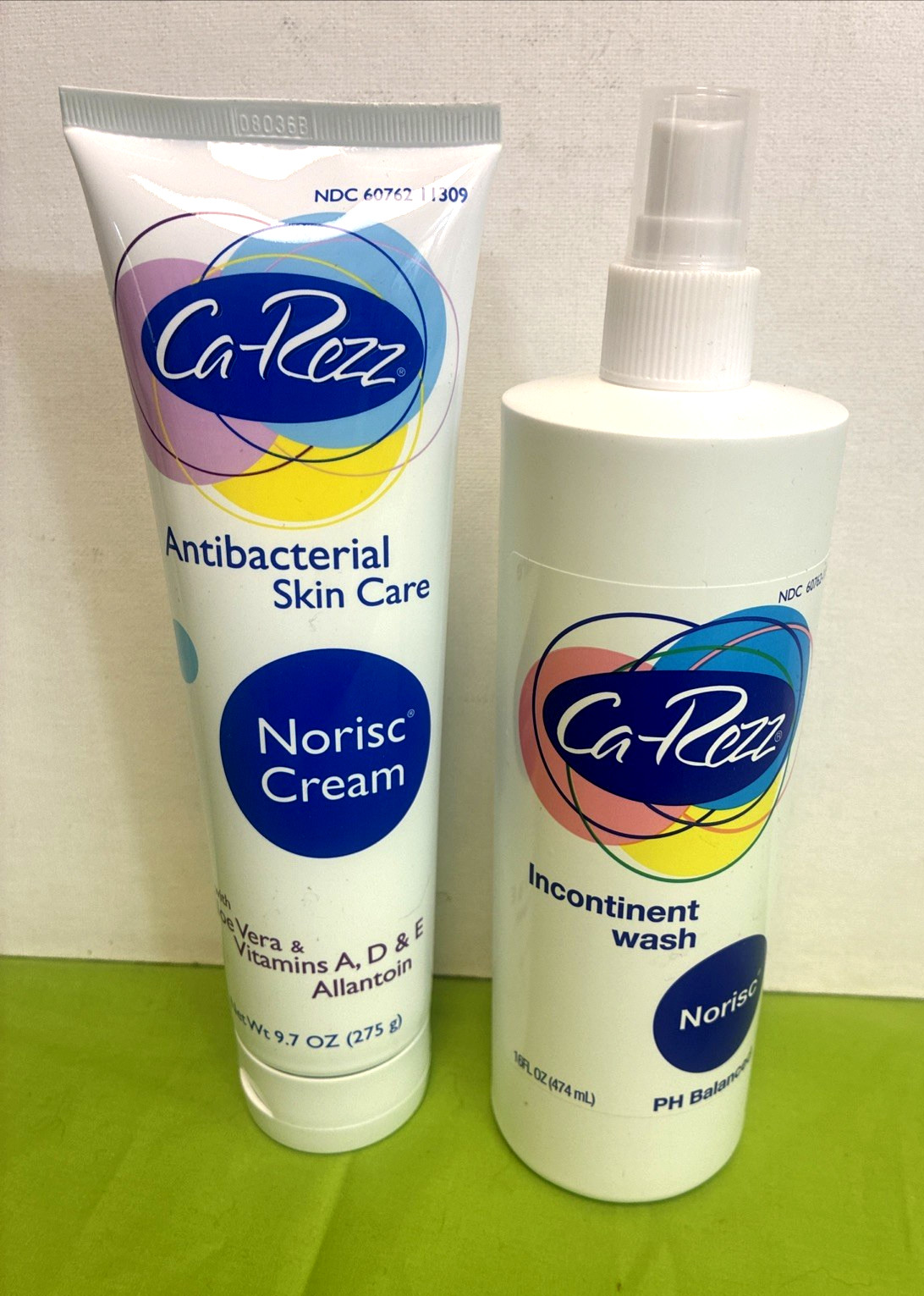 Ca-Rezz Antibacterial Skin care Norisc Cream 9.7 oz & Incontinent Wash 16 oz NEW