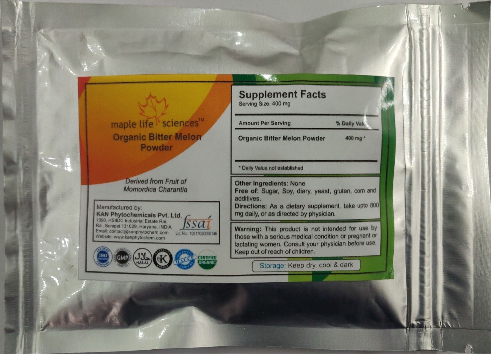 ORGANIC Bitter Melon Fruit Powder, Pure and High Quality 