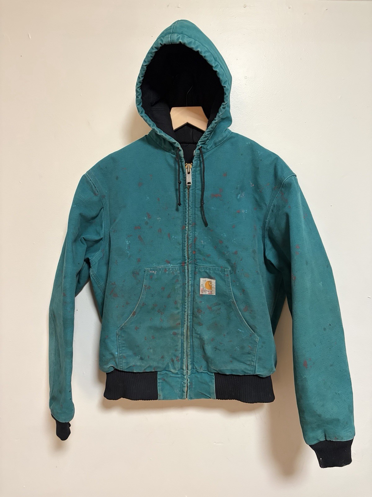 Vintage 90s Thrashed Aqua Carhartt Hooded Active Jacket Size Men’s Medium USA