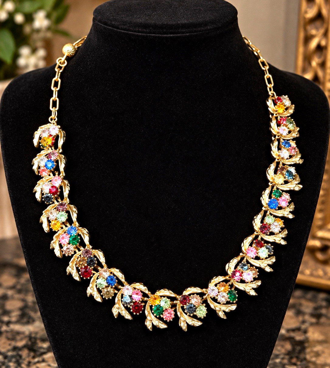 Vintage Judy Lee Statement Necklace – Gold Tone Textured Link Design – Signed